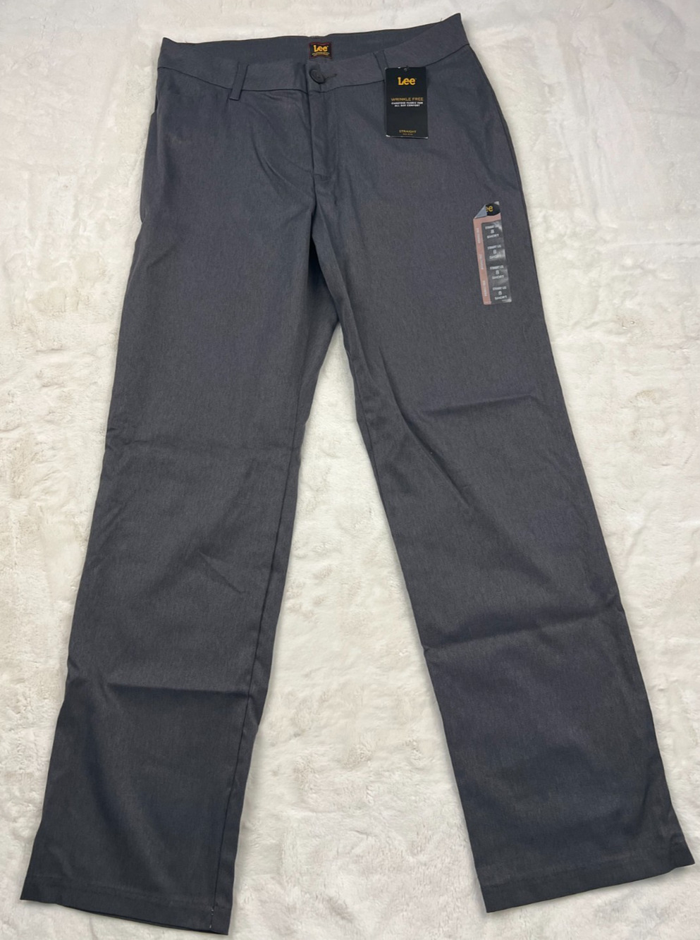 Lee Women’s Size 8 Short Gray Straight Leg Mid Rise Wrinkle Free Dress Pants
